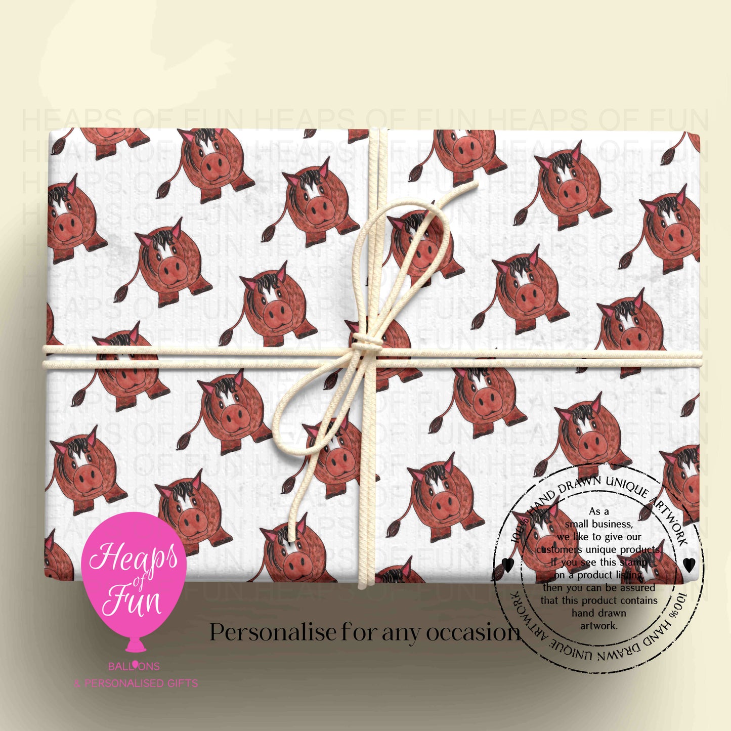 Personalised Horse Wrapping Paper | Custom Name Gift Wrap for Birthday, Retirement ,  & Any Special Occasion,  Farm Animal Gift Wrap , From £2.99