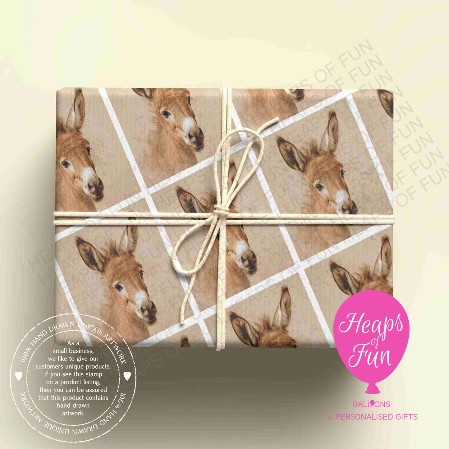 Donkey Wrapping Paper – Cute Farm Animal Gift Wrap – Rustic Donkey Wrapping Paper for Birthdays & Gifts