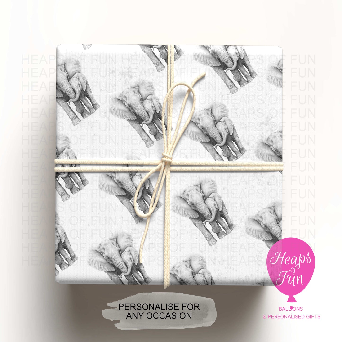 Personalised Elephant Wrapping Paper – Custom Name Gift Wrap for Birthday, Retirement ,  & Any Special Occasion,   Animal Gift Wrap , From £2.99