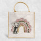 Floral Elephant Rainbow  Eco-Friendly Jute Bag