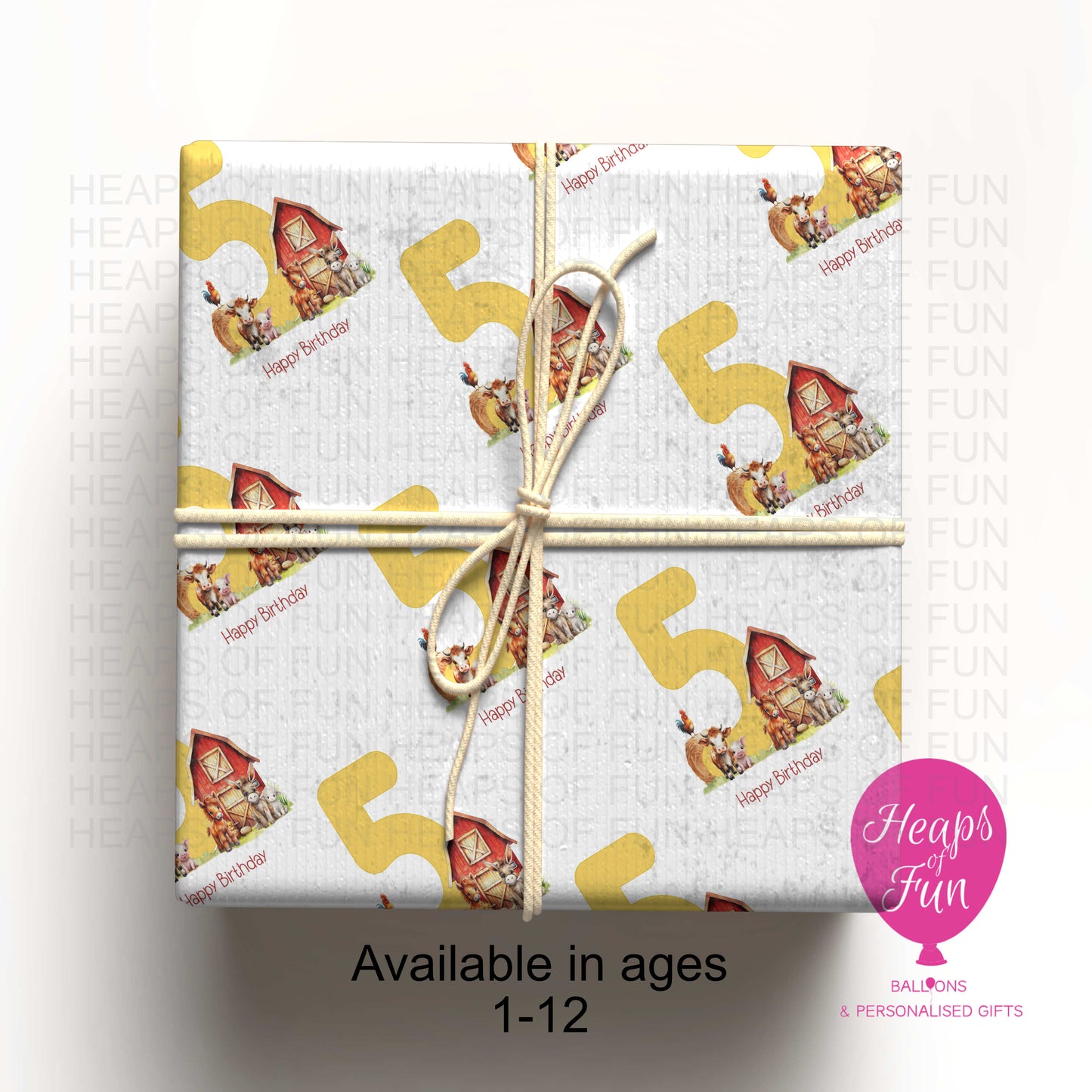 Personalised Farm Birthday Wrapping Paper – Farm Animals Number Gift Wrap (Ages 1–12)