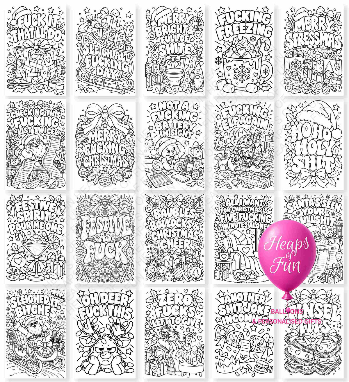 Festive As F*ck Adult Christmas Colouring Book | 20 Funny Sweary Colouring Pages