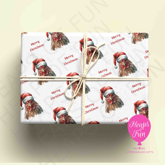 Personalised Festive Chicken Christmas Wrapping Paper – Custom Name Gift Wrap