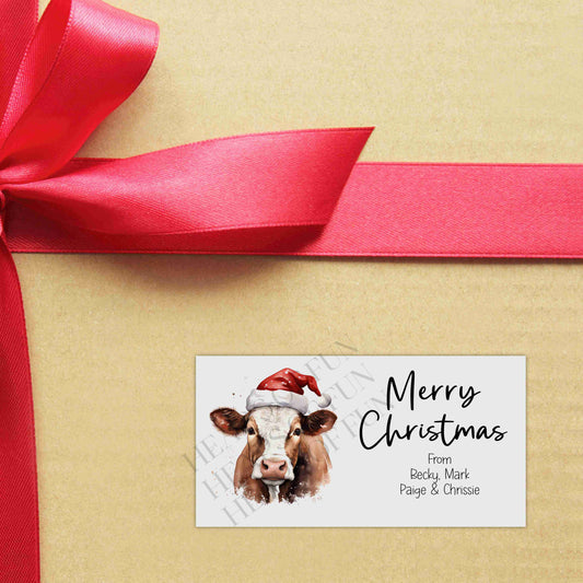 Personalised Festive Cow Christmas Stickers