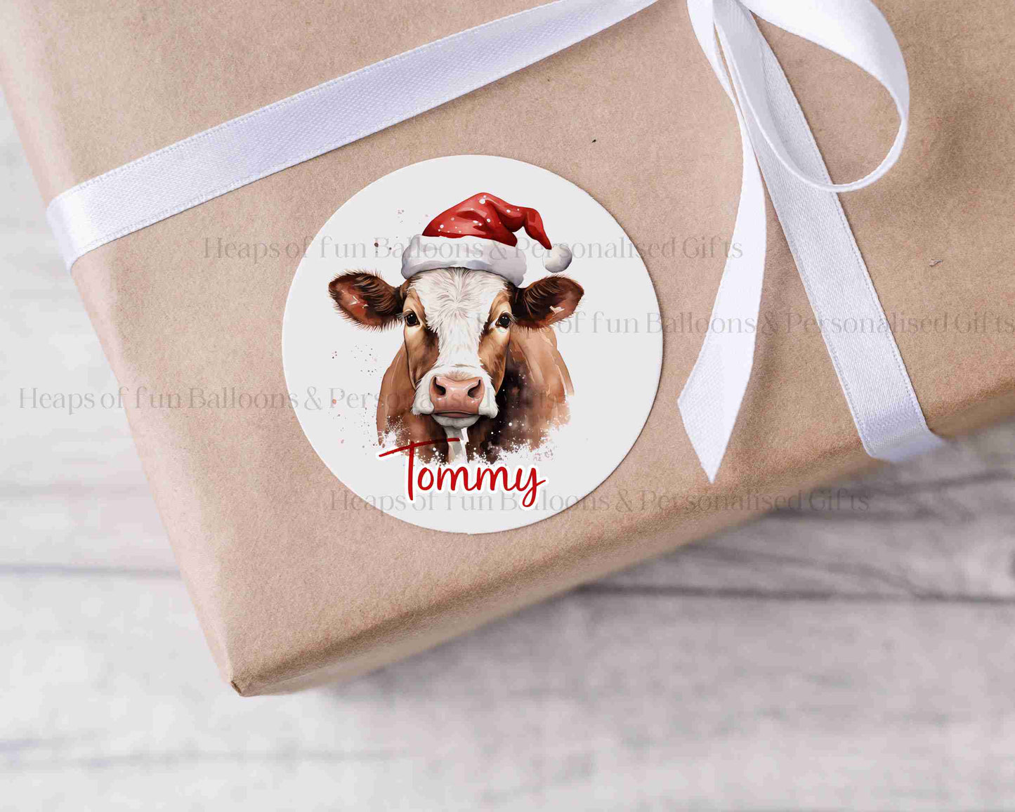 Personalised Festive Cow Christmas Stickers