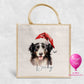 Personalised Christmas jute bag with watercolour Border Collie in Santa hat and name