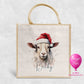 Personalised Christmas jute bag with watercolour goat in Santa hat and name