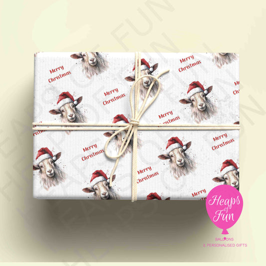 Personalised Festive Goat Christmas Wrapping Paper – Custom Name Gift Wrap