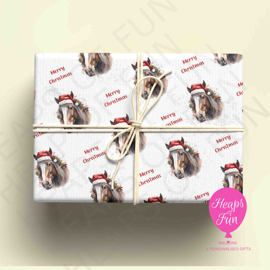 Personalised Festive Horse Christmas Wrapping Paper – Custom Name Gift Wrap