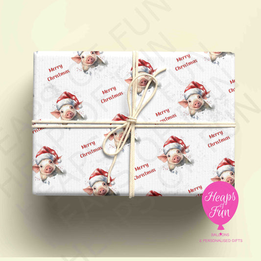 Personalised Festive Pig Christmas Wrapping Paper – Custom Name Gift Wrap