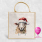 Personalised Christmas jute bag with watercolour sheep in Santa hat and name