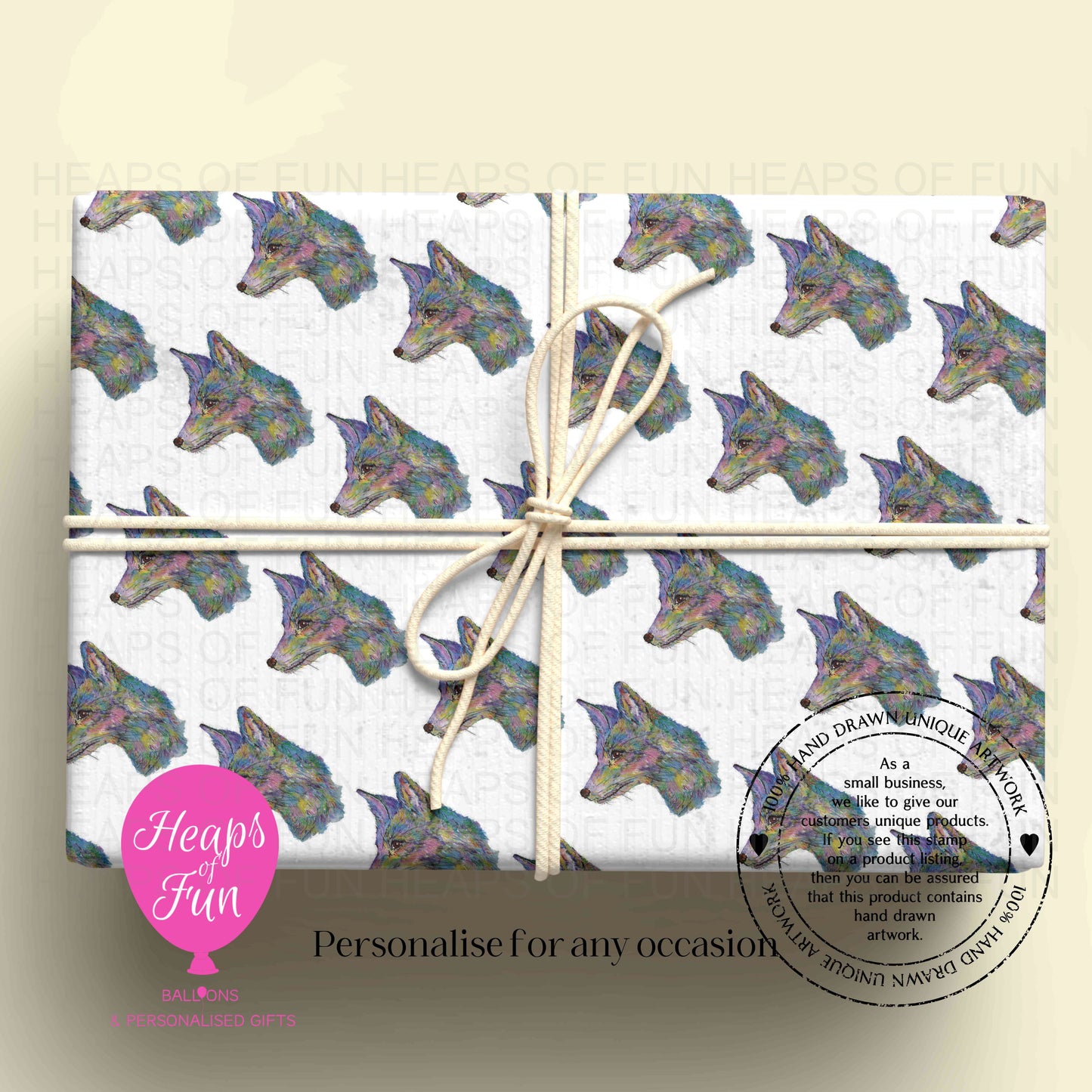 Personalised Fox Wrapping Paper | Custom Name Gift Wrap for Birthday, Retirement ,  & Any Special Occasion,  Animal Gift Wrap , From £2.99