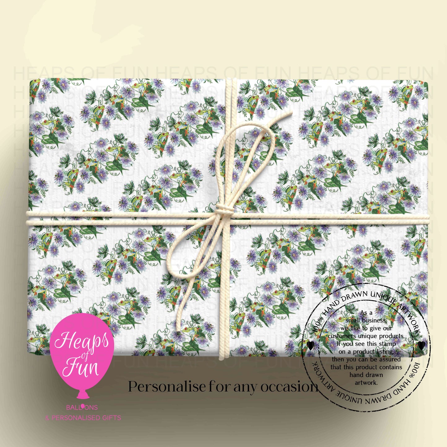 Personalised Frog Wrapping Paper | Custom Name Gift Wrap for Birthday, Retirement ,  & Any Special Occasion,   Animal Gift Wrap , From £2.99