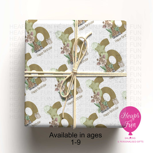 Personalised Giraffe Birthday Wrapping Paper – Safari Number Gift Wrap (Ages 1–9)