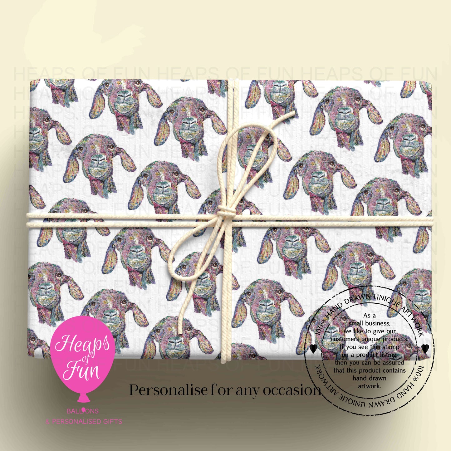 Personalised Goat Wrapping Paper | Custom Name Gift Wrap for Birthday, Retirement ,  & Any Special Occasion,  Farm Animal Gift Wrap , From £2.99