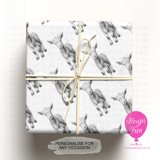 Personalised Goat Wrapping Paper – Custom Name Gift Wrap for Birthday, Retirement ,  & Any Special Occasion,  Farm Animal Gift Wrap , From £2.99