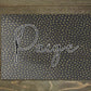 Personalised glass makeup board with black and gold glitter spots and script name