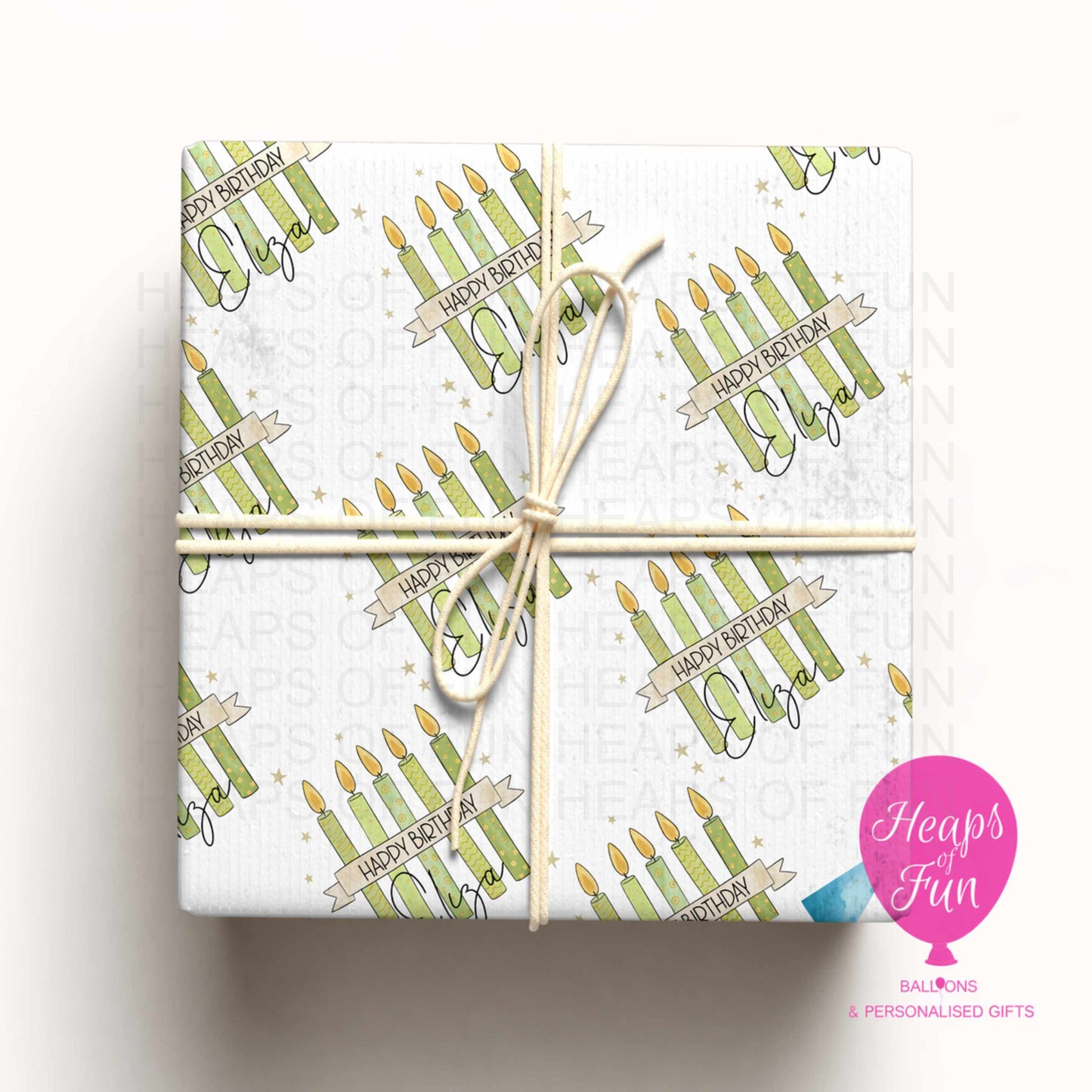 Green Candle Birthday Wrapping Paper – Happy Birthday Gift Wrap