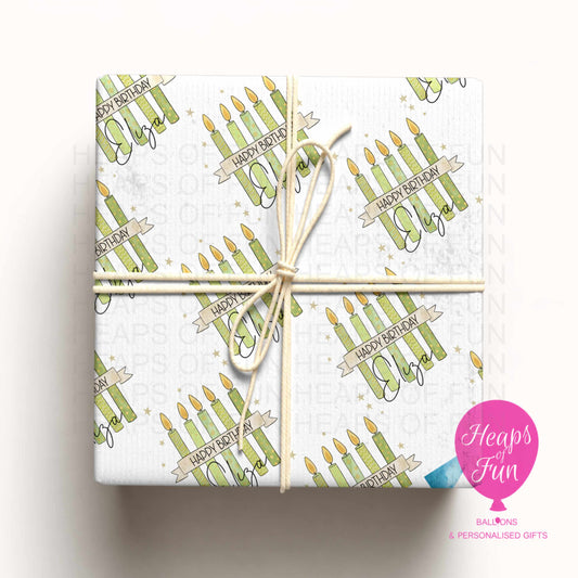 Green Candle Birthday Wrapping Paper – Happy Birthday Gift Wrap