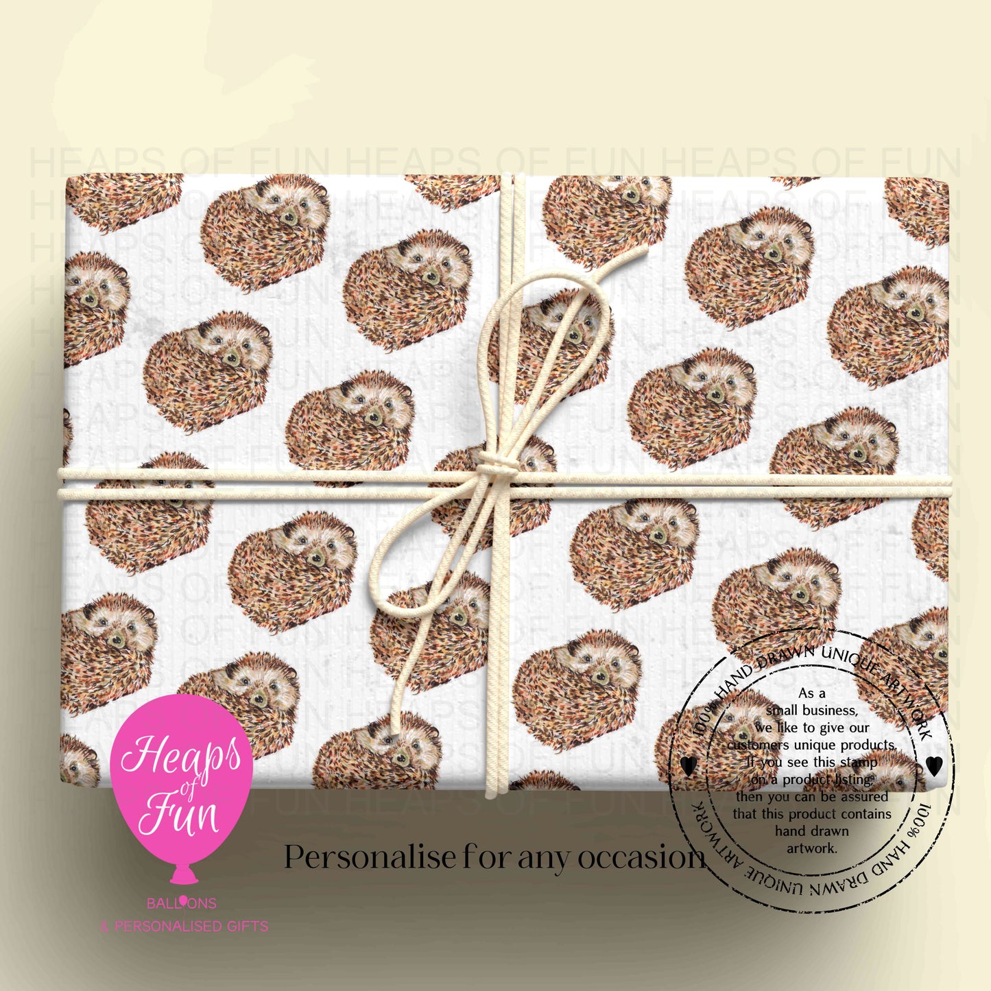 Personalised Hedgehog Wrapping Paper | Custom Name Gift Wrap for Birthday, Retirement ,  & Any Special Occasion,  Woodland Farm Animal Gift Wrap , From £2.99