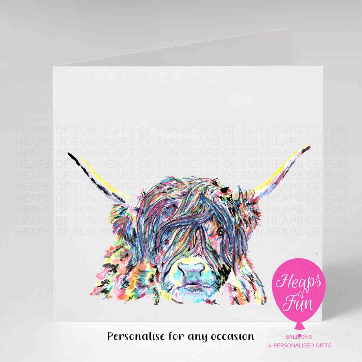 Personalised Highland Cow Greeting Card | Colourful Custom Card for Any Occasion