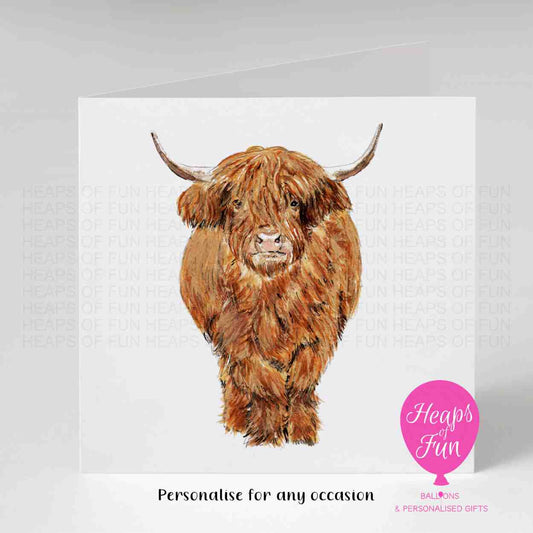 Personalised Highland Cow Greeting Card | Rustic Custom Card for Any Occasion