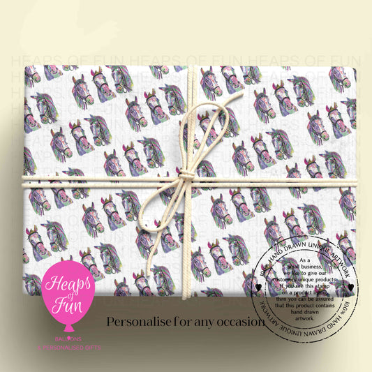 Personalised Horse Wrapping Paper | Custom Name Gift Wrap for Birthday, Retirement ,  & Any Special Occasion,  Equestrian Animal Gift Wrap , From £2.99
