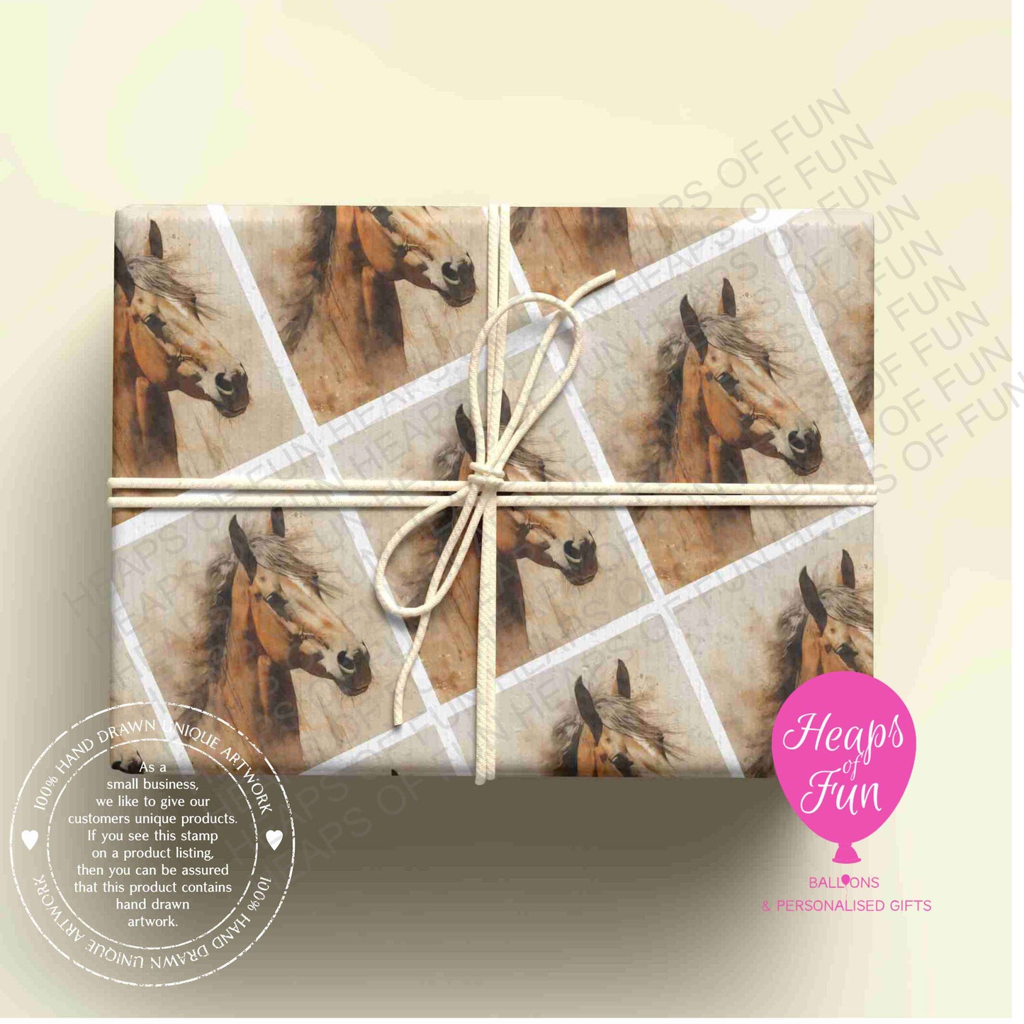 Horse Wrapping Paper – Horse Lover Gift Wrap – Rustic Animal Wrapping Paper for Birthdays & Gifts