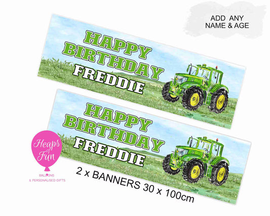 Personalised Green & Yellow Tractor Banner - Any name and Age