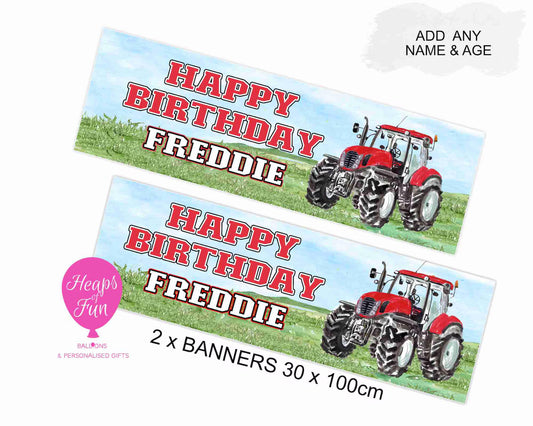 Personalised Red Tractor Banner - Any name and Age