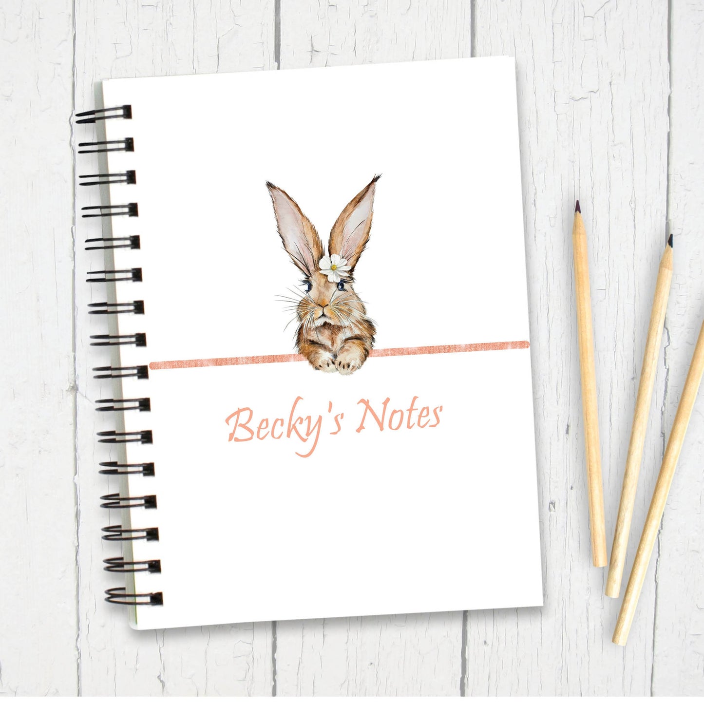 Personalised Custom A5 Bunny Themed Notebook | Lined or Plain | Matching Wrapping Paper | 60 Pages | Wire Bound