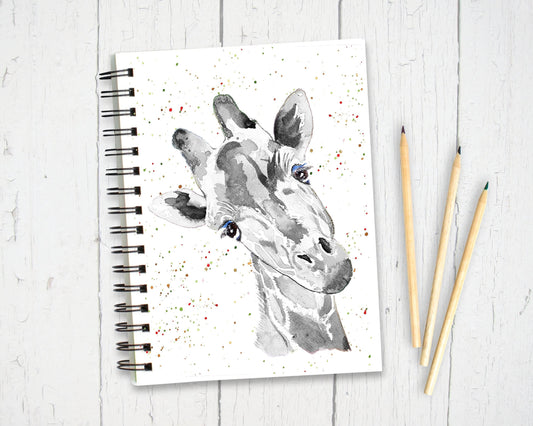 Personalised Custom A5 hint of colour Giraffe Themed Notebook | Lined or Plain | Matching Wrapping Paper | 60 Pages | Wire Bound