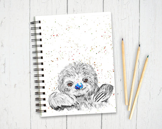 Personalised Custom A5 Hint of Colour Sloth Themed Notebook | Lined or Plain | Matching Wrapping Paper | 60 Pages | Wire Bound