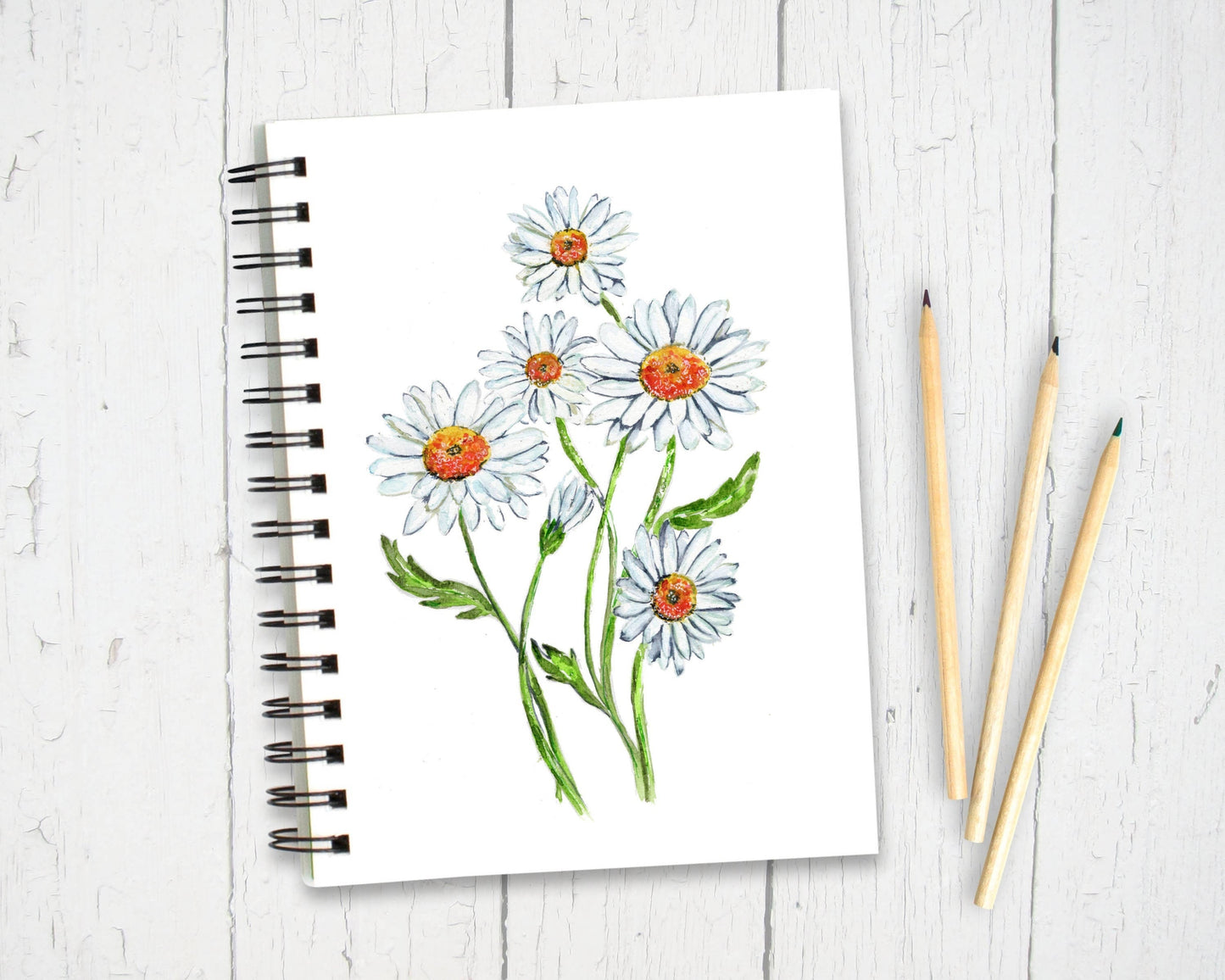 Personalised Custom A5 Daisy Themed Notebook | Lined or Plain | Matching Wrapping Paper | 60 Pages | Wire Bound