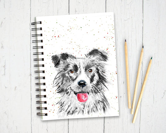 Personalised Custom A5 Collie Dog Themed Notebook | Lined or Plain | Matching Wrapping Paper | 60 Pages | Wire Bound