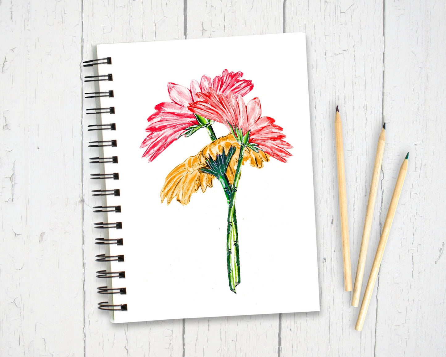 Personalised Custom A5 Gerbera Themed Notebook | Lined or Plain | Matching Wrapping Paper | 60 Pages | Wire Bound