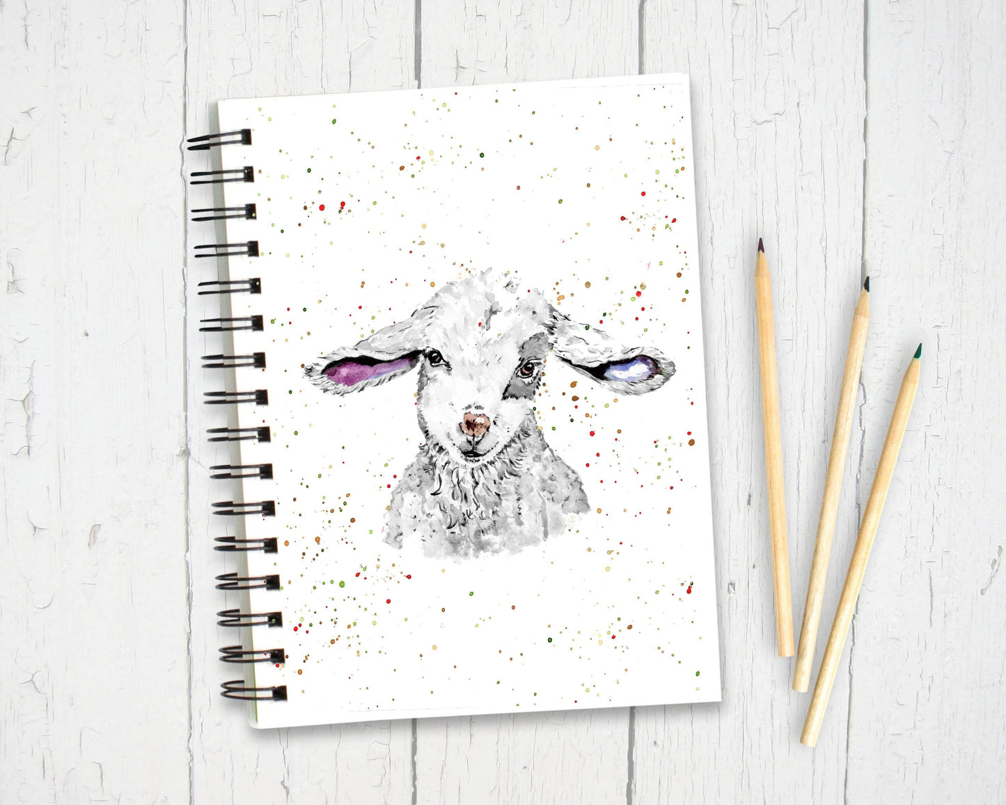 Personalised Custom A5 Lamb Themed Notebook | Lined or Plain | Matching Wrapping Paper | 60 Pages | Wire Bound