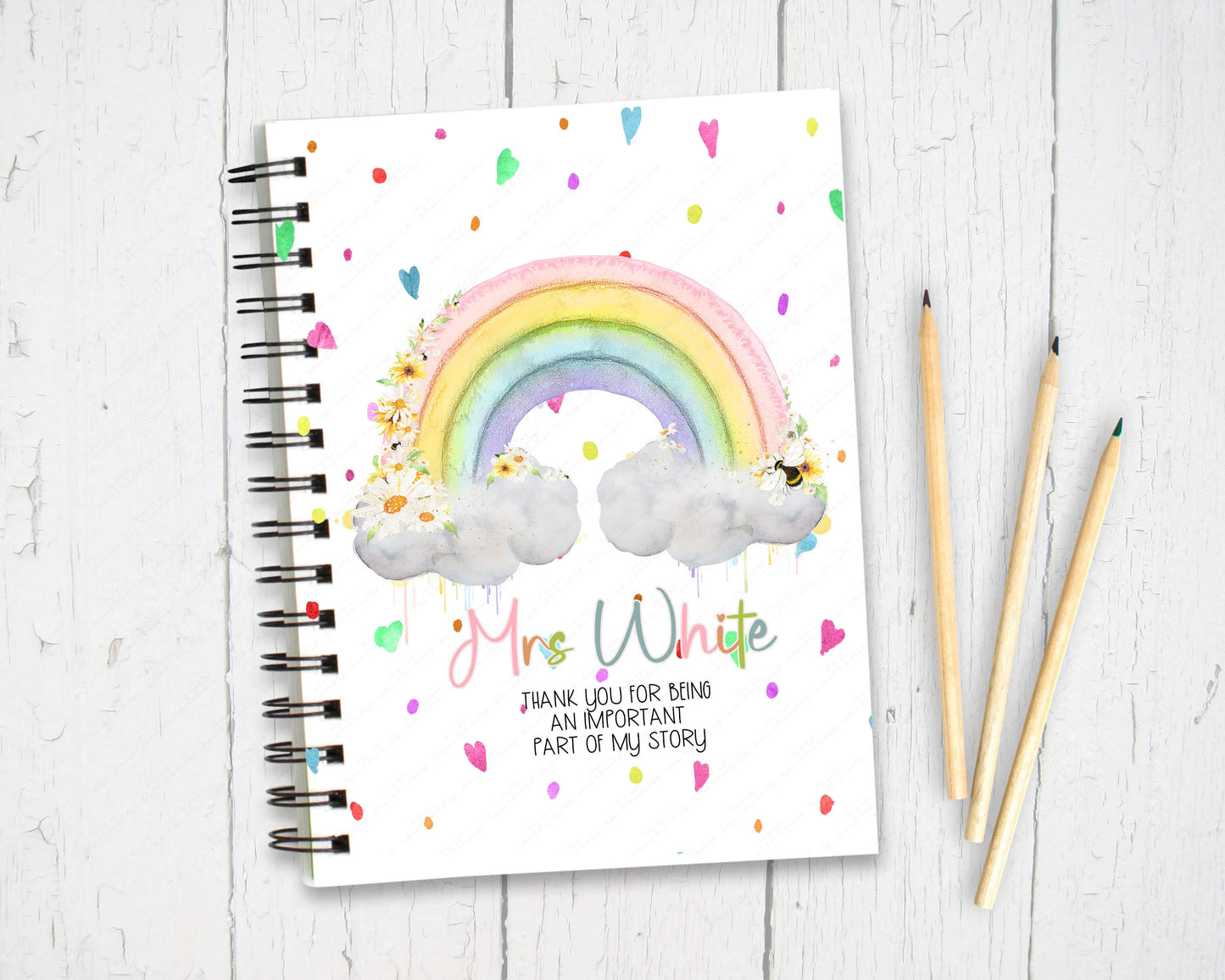Personalised Rainbow Notebook, Gift for Teacher, End of term Gift, Thank you for being an important part of my story
