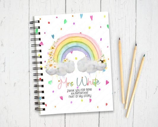 Personalised Rainbow Notebook, Gift for Teacher, End of term Gift, Thank you for being an important part of my story