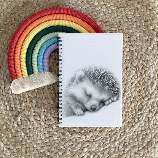 Personalised Custom A5 Sketchy Sleepy Hedgehog Themed Notebook | Lined or Plain | Matching Wrapping Paper | 60 Pages | Wire Bound