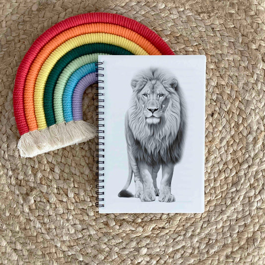 Personalised Custom A5 Sketchy Lion Themed Notebook | Lined or Plain | Matching Wrapping Paper | 60 Pages | Wire Bound