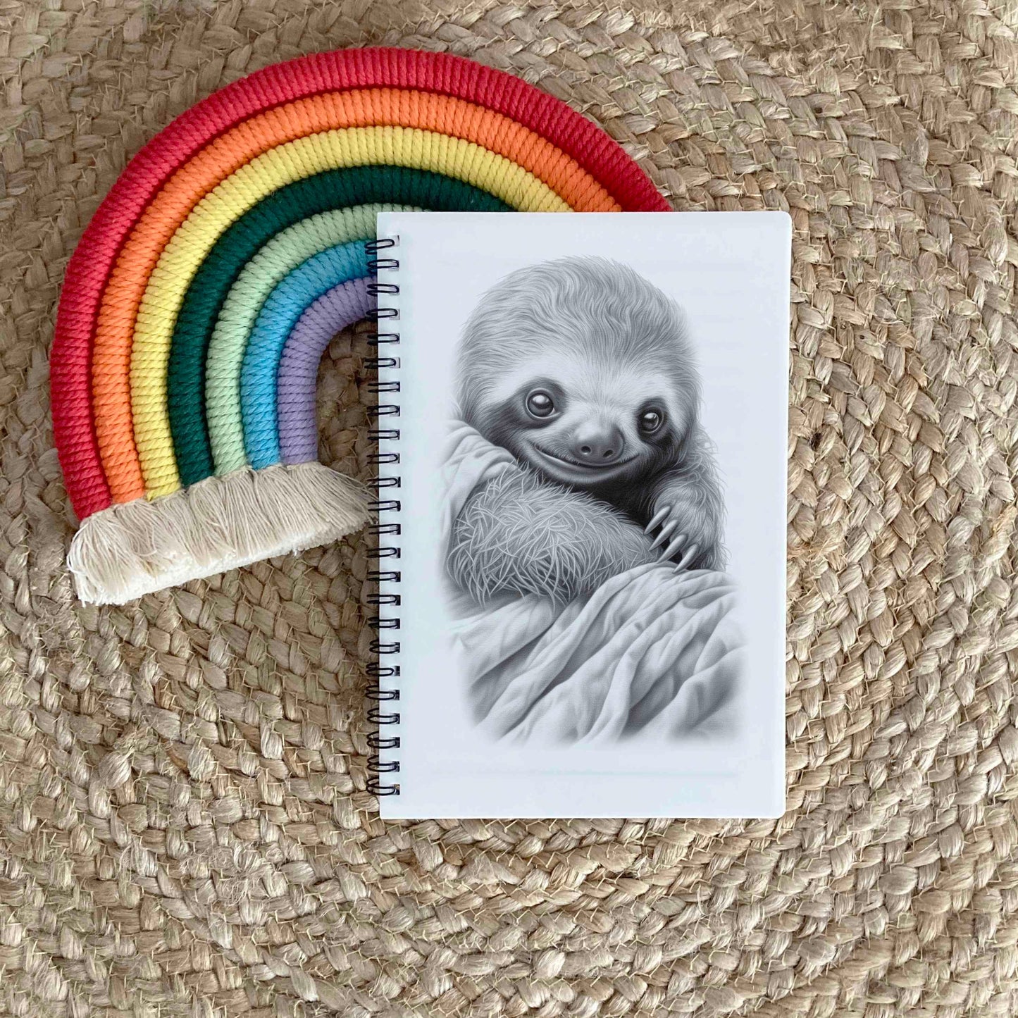 Personalised Custom A5 Sketchy Sloth Themed Notebook | Lined or Plain | Matching Wrapping Paper | 60 Pages | Wire Bound