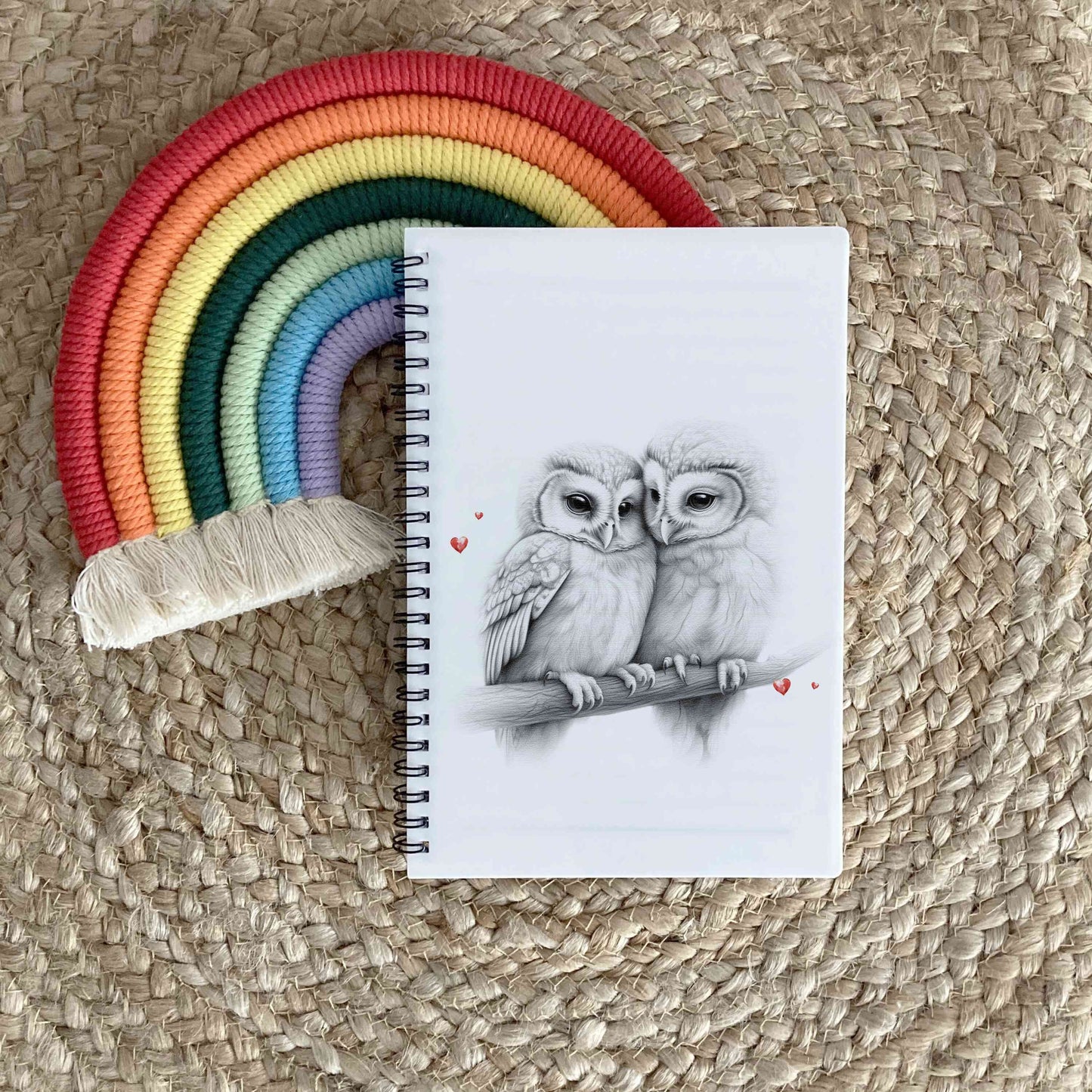 Personalised Custom A5 Sketchy OwlThemed Notebook | Lined or Plain | Matching Wrapping Paper | 60 Pages | Wire Bound