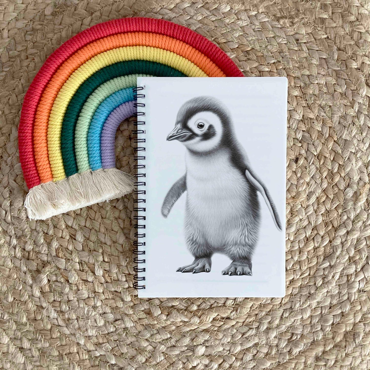 Personalised Custom A5 Sketchy Penguin Themed Notebook | Lined or Plain | Matching Wrapping Paper | 60 Pages | Wire Bound