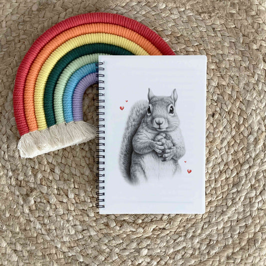 Personalised Custom A5 Sketchy Squirrel Themed Notebook | Lined or Plain | Matching Wrapping Paper | 60 Pages | Wire Bound