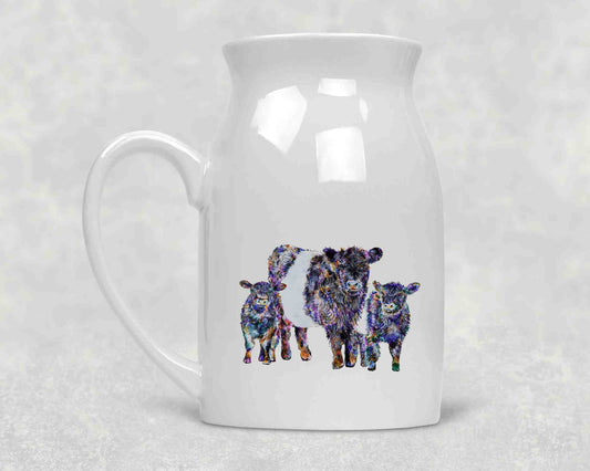 Belted Galloway Cow Gift, Ceramic Milk Jugs or Vase, Home Decor Gift