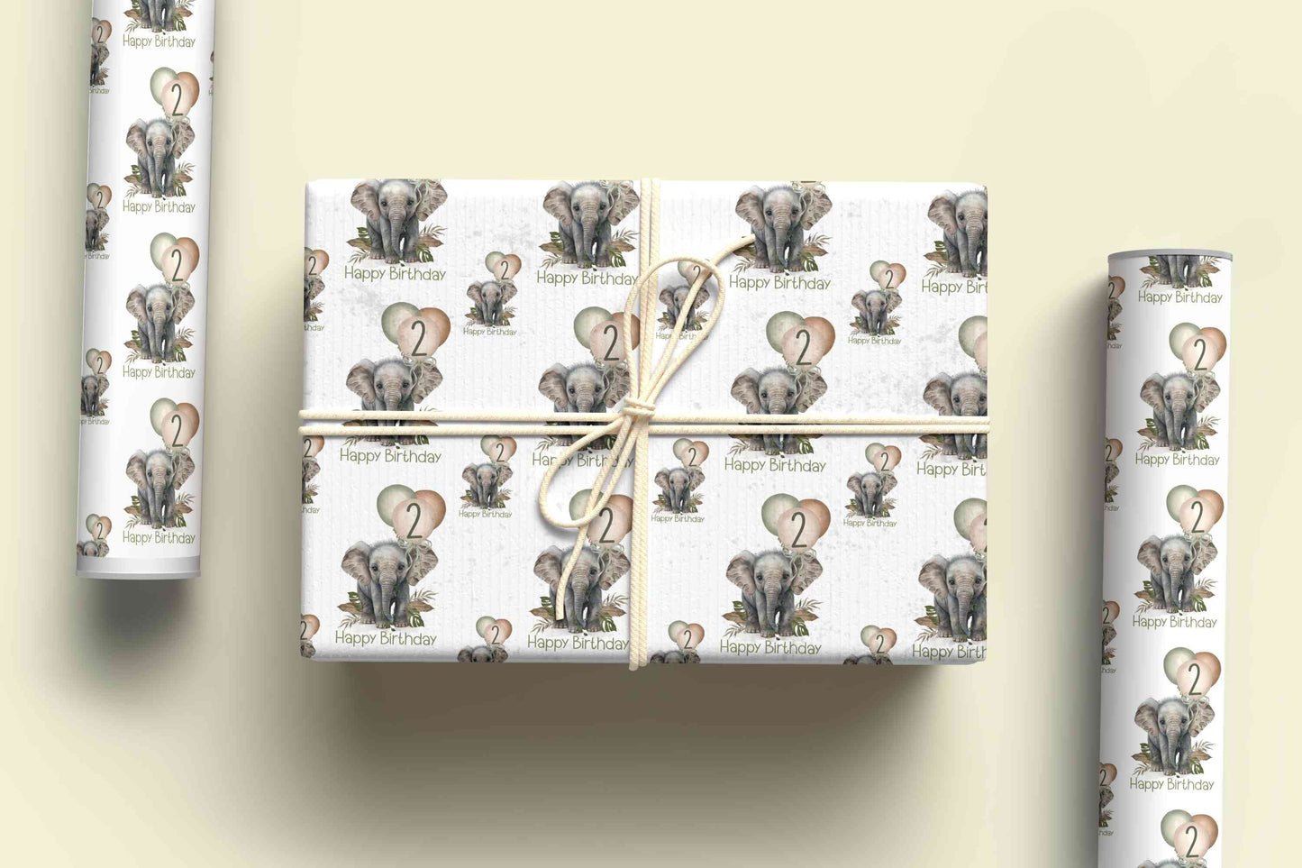 Elephant Wrapping Paper, Personalised Elephant Gift Wrap - Any age, Birthday Wrapping Paper