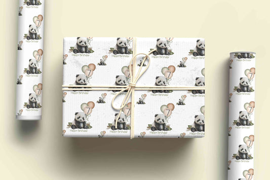 Panda Wrapping Paper - Personalised Panda Gift Wrap - Any Age, Birthday Wrapping Paper