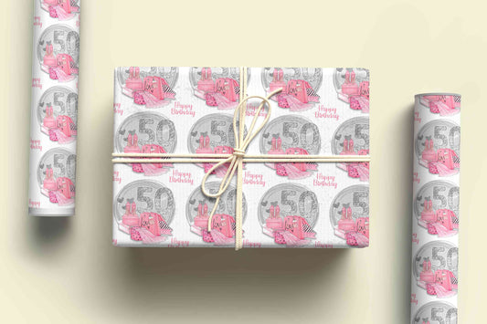 50th Birthday Wrapping Paper - Personalised Gift Wrap - Happy Birthday Wrapping Paper, Milestone Birthday