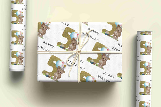 Birthday Bear Wrapping paper,  Personalised Gift Wrap, Kids Birthday Wrapping Paper